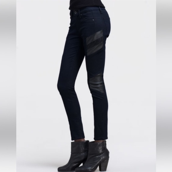 RAG & BONE Halifax Leather-Panel Motocross Jeans, Midnight - Picture 3 of 7